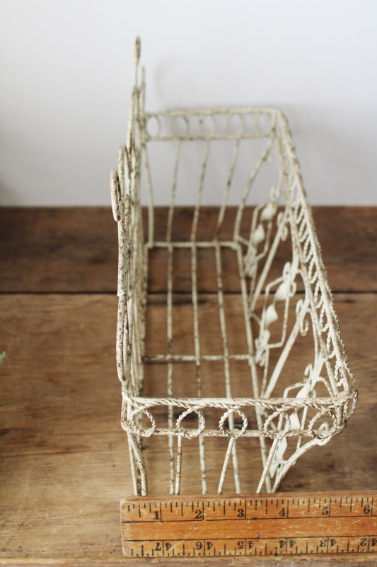 photo of vintage wire wall hanging basket or window box flower planter shabby white french country garden  #3