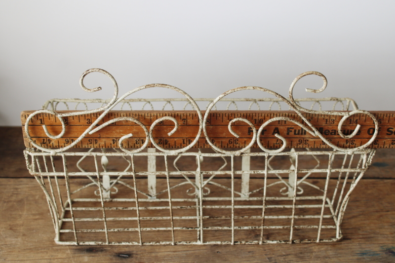 photo of vintage wire wall hanging basket or window box flower planter shabby white french country garden  #4