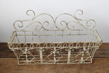 catalog photo of vintage wire wall hanging basket or window box flower planter shabby white french country garden 