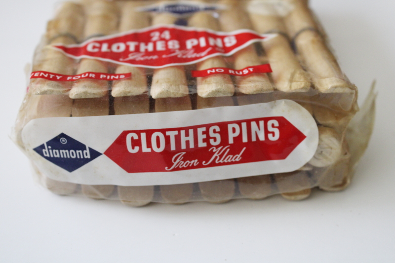 photo of vintage wire wrapped hardwood clothespins in original old Iron Klad Diamond packages #3