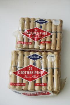 catalog photo of vintage wire wrapped hardwood clothespins in original old Iron Klad Diamond packages 