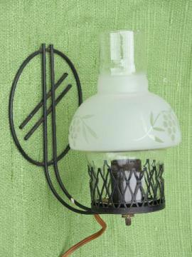 catalog photo of vintage wirework wall sconce lamp or reading light, farmhouse chimney