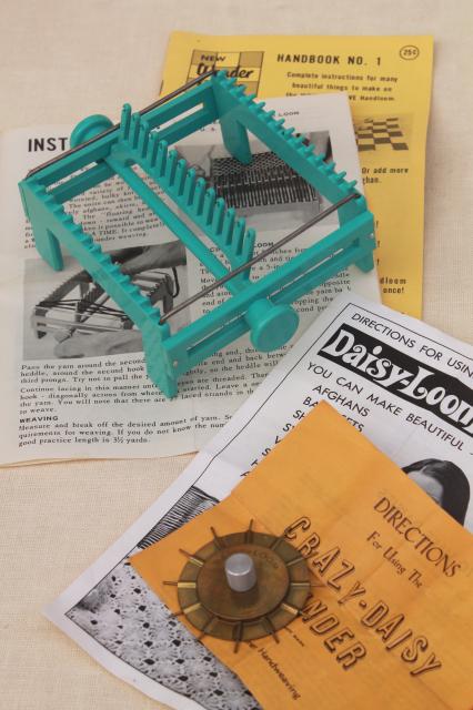 photo of vintage wonder weave it square loom & crazy daisy winder metal pin flower maker for yarn craft #1