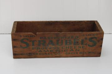 catalog photo of vintage wood American process cheese box w/ nice old lettering Straubels Green Bay