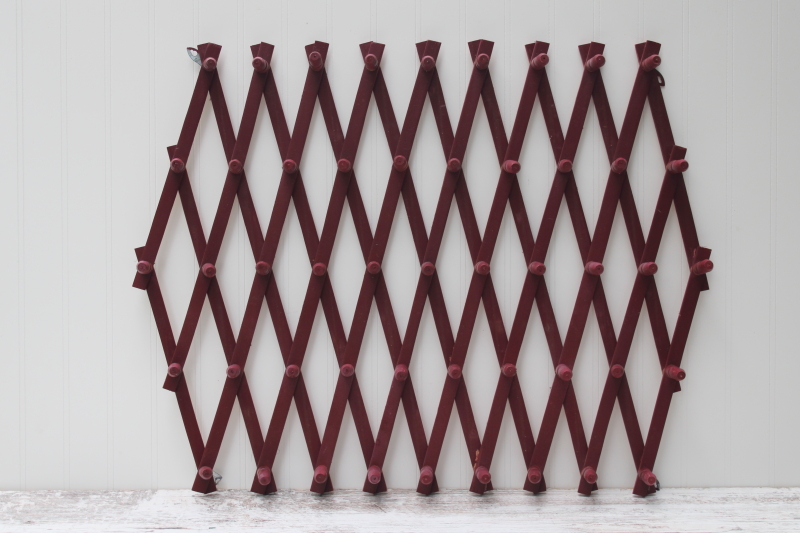 photo of vintage wood accordion rack, wall mount hanger pegs for entry way coats hats or kitchen storage peg board #1