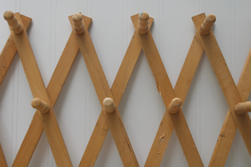 photo of vintage wood accordion rack, wall mount pegs for entry way coat hat hanger or kitchen storage peg board #7