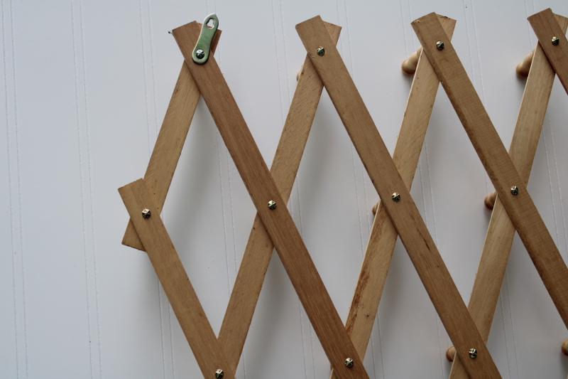 photo of vintage wood accordion rack, wall mount pegs for entry way coat hat hanger or kitchen storage peg board #11