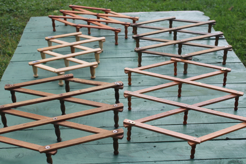 photo of vintage wood accordion racks lot of five adjustable hanging wall mount pegs for displays, mug or coat hangers  #2