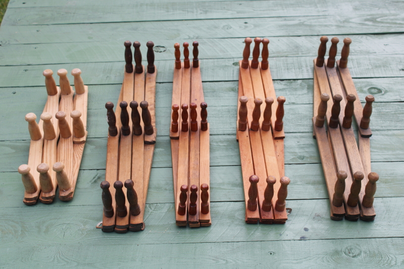 photo of vintage wood accordion racks lot of five adjustable hanging wall mount pegs for displays, mug or coat hangers  #3