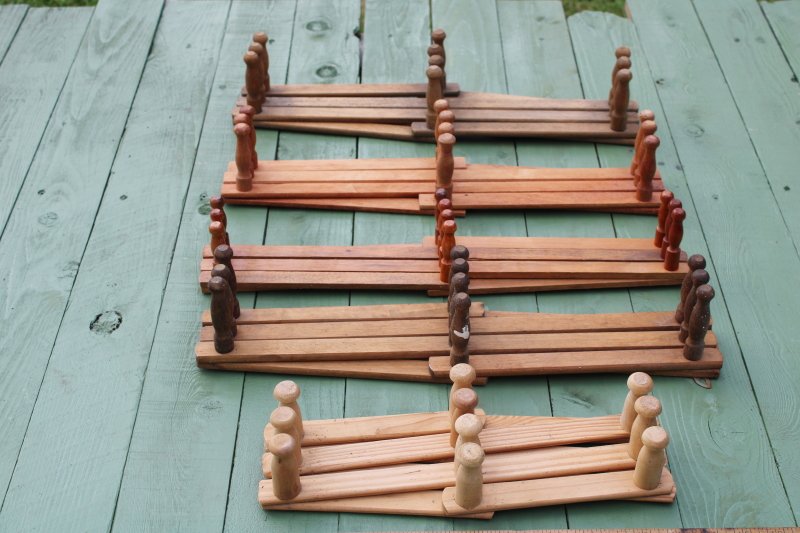 photo of vintage wood accordion racks lot of five adjustable hanging wall mount pegs for displays, mug or coat hangers  #6