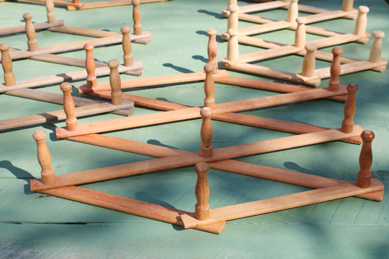 photo of vintage wood accordion racks lot of five adjustable hanging wall mount pegs for displays, mug or coat hangers  #9