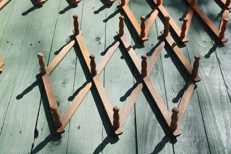 photo of vintage wood accordion racks lot of five adjustable hanging wall mount pegs for displays, mug or coat hangers  #10
