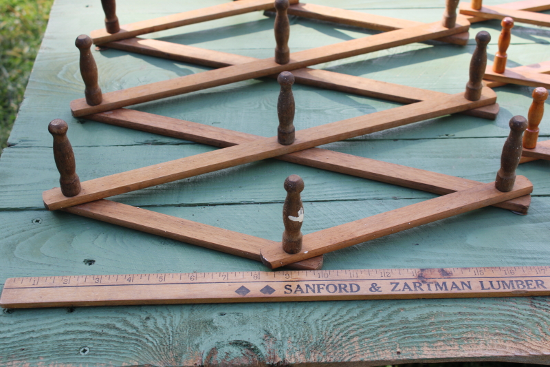 photo of vintage wood accordion racks lot of five adjustable hanging wall mount pegs for displays, mug or coat hangers  #12