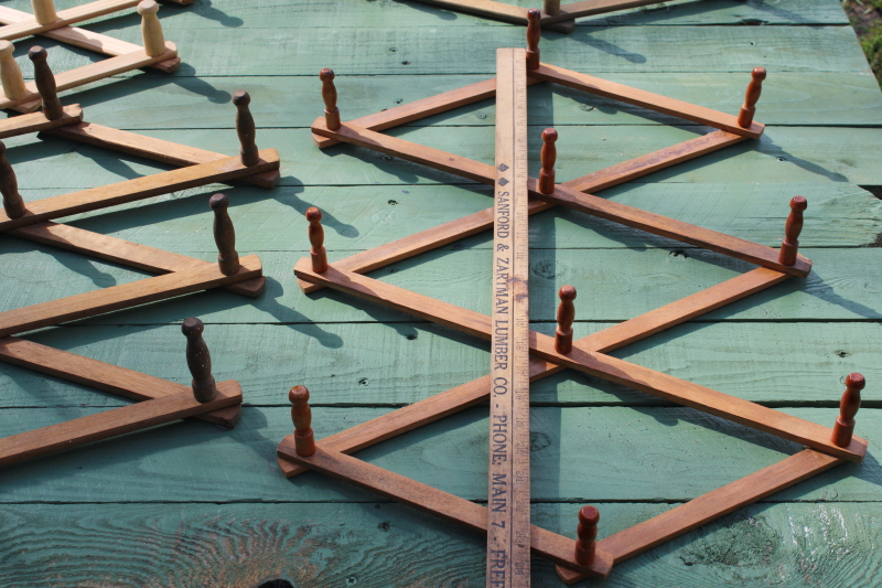 photo of vintage wood accordion racks lot of five adjustable hanging wall mount pegs for displays, mug or coat hangers  #13