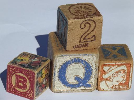 photo of vintage wood alphabet blocks, antique & newer wooden ABC letter block lot #4