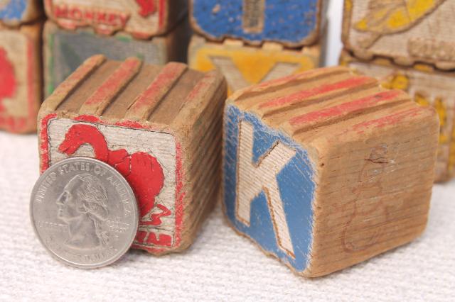 photo of vintage wood alphabet blocks, lot primitive worn old children's letter blocks spelling toy #3