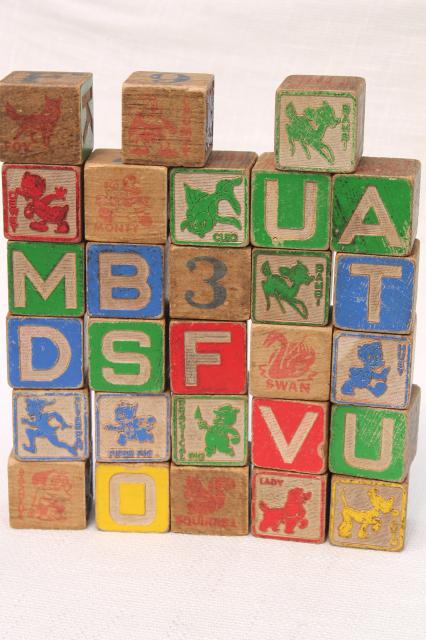 photo of vintage wood alphabet blocks, lot primitive worn old children's letter blocks spelling toy #6