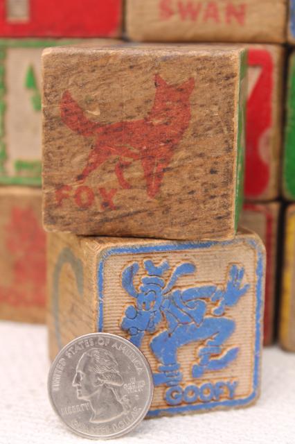 photo of vintage wood alphabet blocks, lot primitive worn old children's letter blocks spelling toy #7