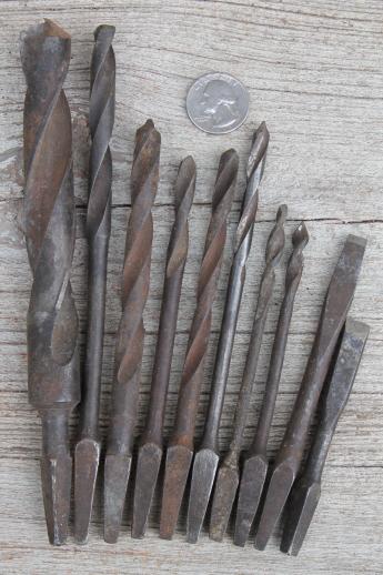 photo of vintage wood auger bits, lot of assorted brace & bit drills, old tools #9