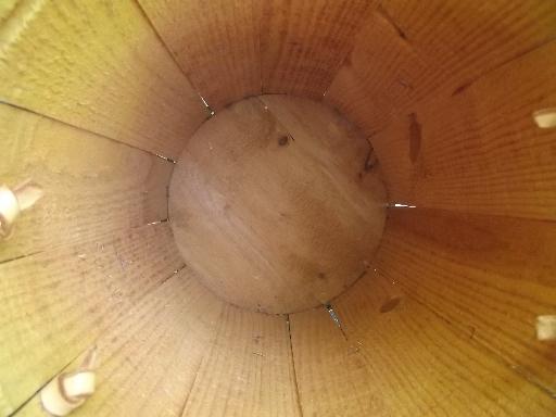 photo of vintage  wood barrel, wooden nail keg in primitive old mustard paint #5