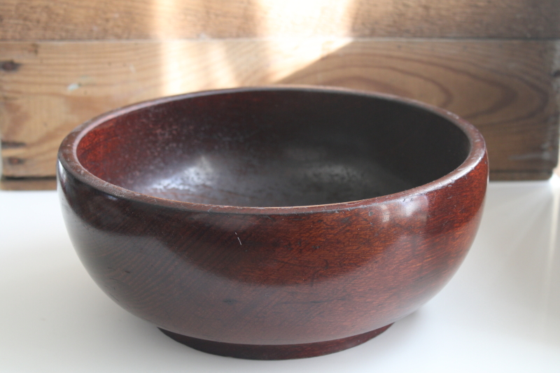 photo of vintage wood bowl, big round dough bowl handcrafted from salvaged old barn beam wood #1