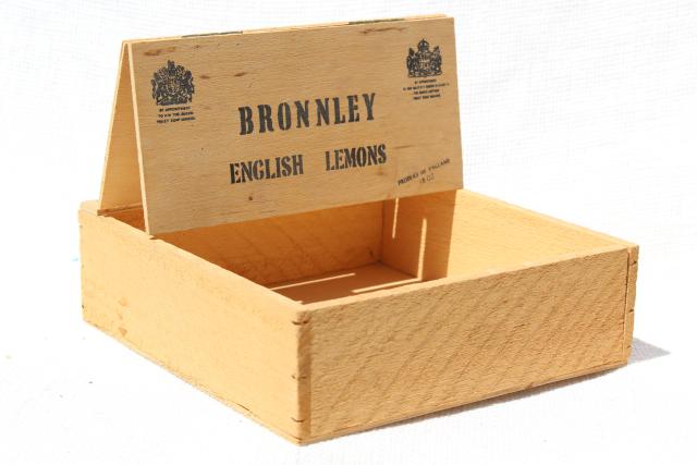 photo of vintage wood box store counter display case, Bronnley English Lemon soap w/ Royal warrant  #1