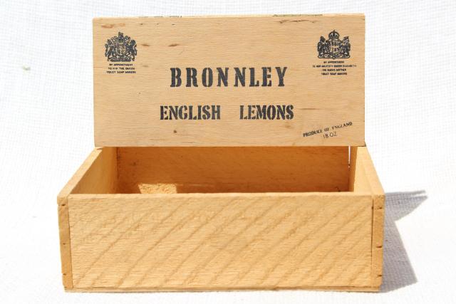 photo of vintage wood box store counter display case, Bronnley English Lemon soap w/ Royal warrant  #3