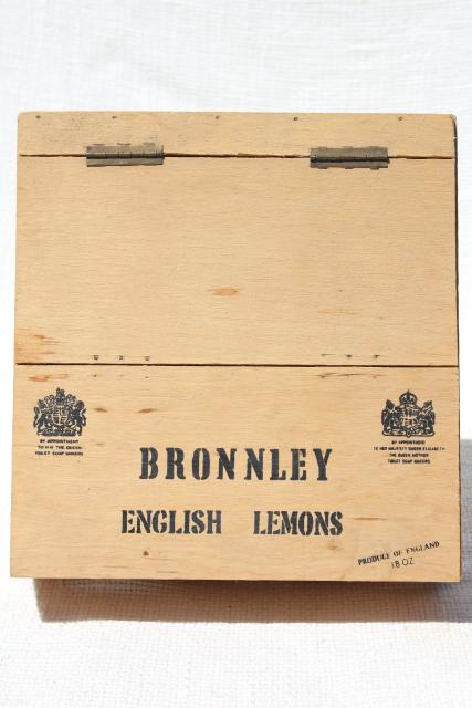 photo of vintage wood box store counter display case, Bronnley English Lemon soap w/ Royal warrant  #7