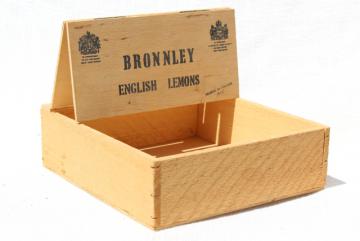 catalog photo of vintage wood box store counter display case, Bronnley English Lemon soap w/ Royal warrant 