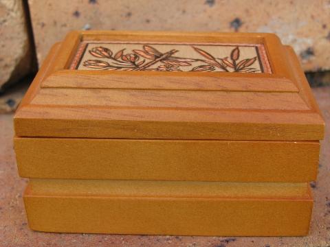 photo of vintage wood boxes, Coppercraft etched copper moose, dragonfly engravings #7