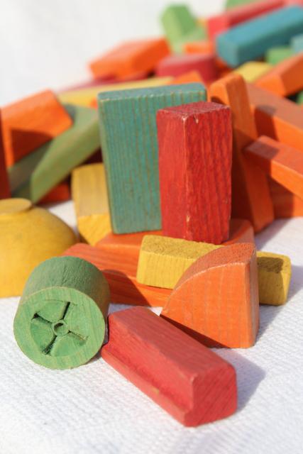 photo of vintage wood building blocks, colorful wooden toy blocks #3