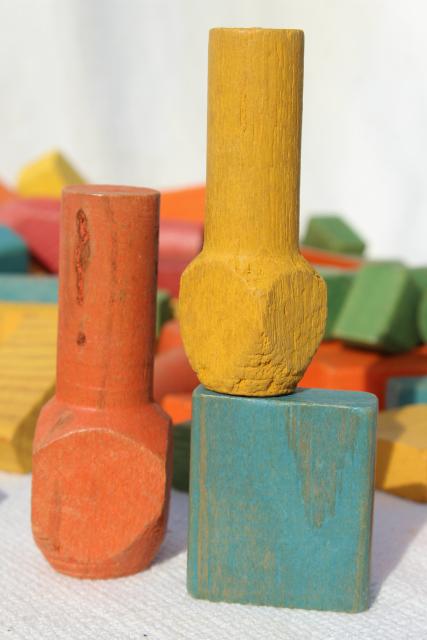 photo of vintage wood building blocks, colorful wooden toy blocks #4