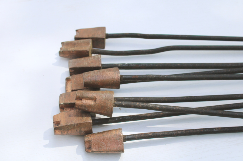 photo of vintage wood burning stamps, solid copper branding irons w/ iron rod handles numbers set #3