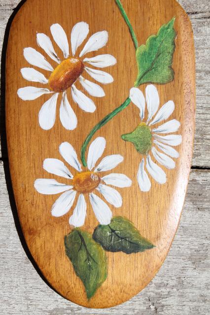 photo of vintage wood butter paddle w/ folk art painted daisies, country primitive kitchen decor #4