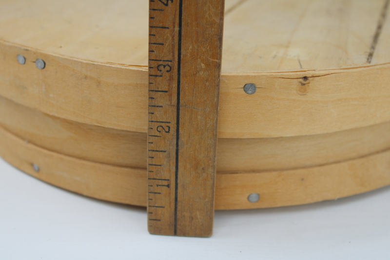 photo of vintage wood cheese box, natural rustic unfinished wood shallow round bandbox for storage or riser #5