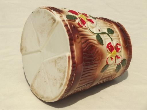 photo of vintage wood churn cookie jar canister for holding spoons & kitchen utensils #3