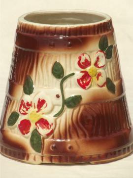 catalog photo of vintage wood churn cookie jar canister for holding spoons & kitchen utensils