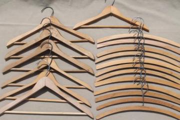 catalog photo of vintage wood clothes hangers lot, wooden hangers & coat hangers