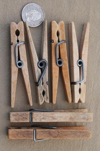 photo of vintage wood clothespins in old cotton clothespin bag for laundry room or wash line #4