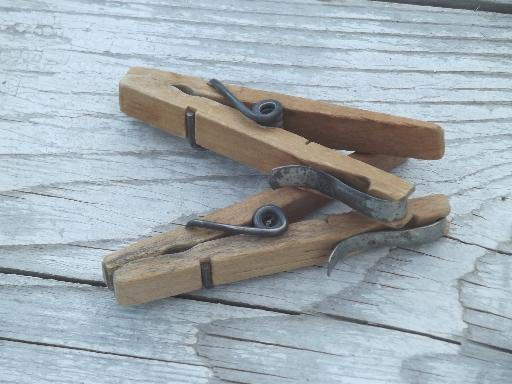 photo of vintage wood clothespins in old cotton clothespin bag for laundry room or wash line #6