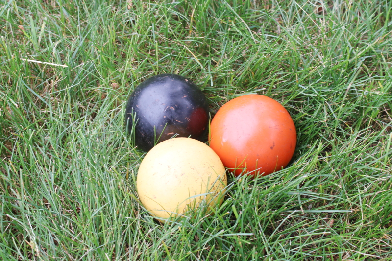 photo of vintage wood croquet balls w/ primitive paint, rustic fall decor bowl fillers  #6