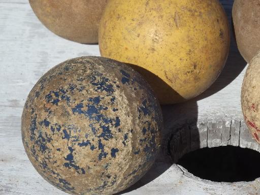 photo of vintage wood croquet balls, wooden croquet ball lot w/ original old paint #2