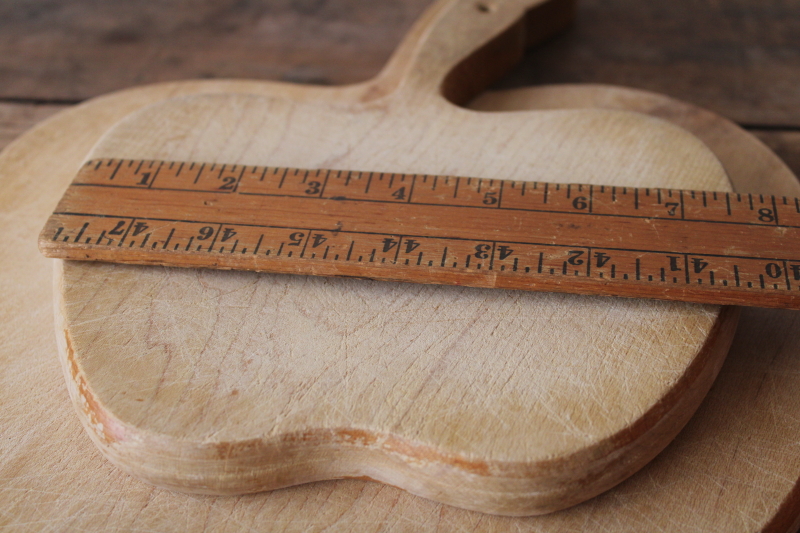 photo of vintage wood cutting boards, large & small apple shaped bread boards french country primitives  #10