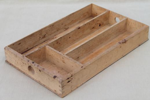 photo of vintage wood drawer dividers, knife box flatware boxes for kitchen utensils #5