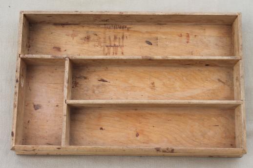 photo of vintage wood drawer dividers, knife box flatware boxes for kitchen utensils #6