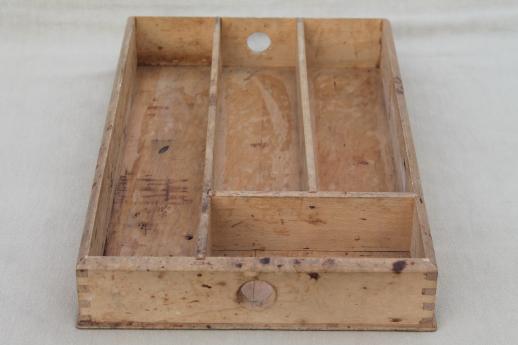 photo of vintage wood drawer dividers, knife box flatware boxes for kitchen utensils #7