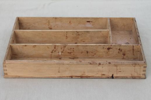 photo of vintage wood drawer dividers, knife box flatware boxes for kitchen utensils #9