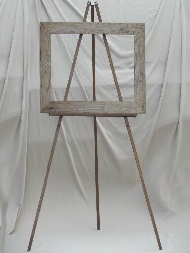 photo of vintage wood easel display stand w/ weathered rustic barn wood sign frame #1