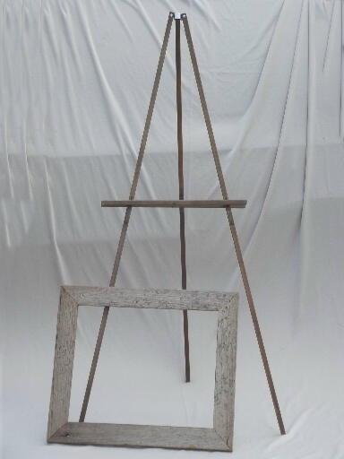 photo of vintage wood easel display stand w/ weathered rustic barn wood sign frame #3