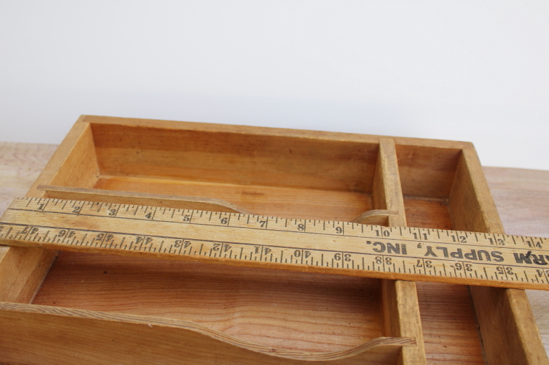 photo of vintage wood flatware tray w/ organizer compartments, sections for utensils #6